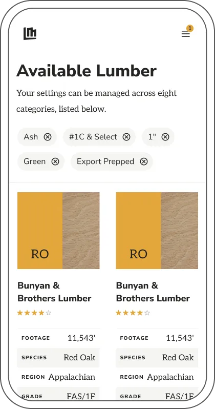 Lumber Marketplace mobile transaction screen