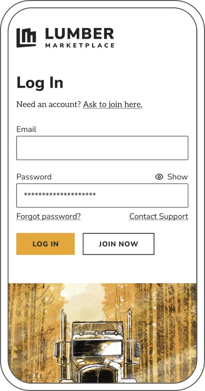Lumber Marketplace mobile marketplace screen