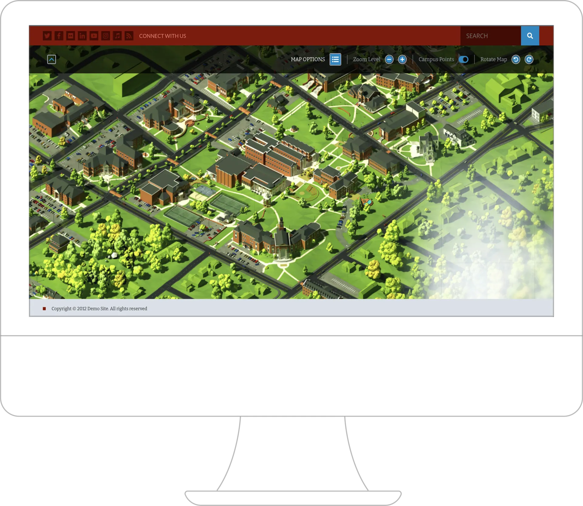 The Lee University interactive campus map open in a browser.