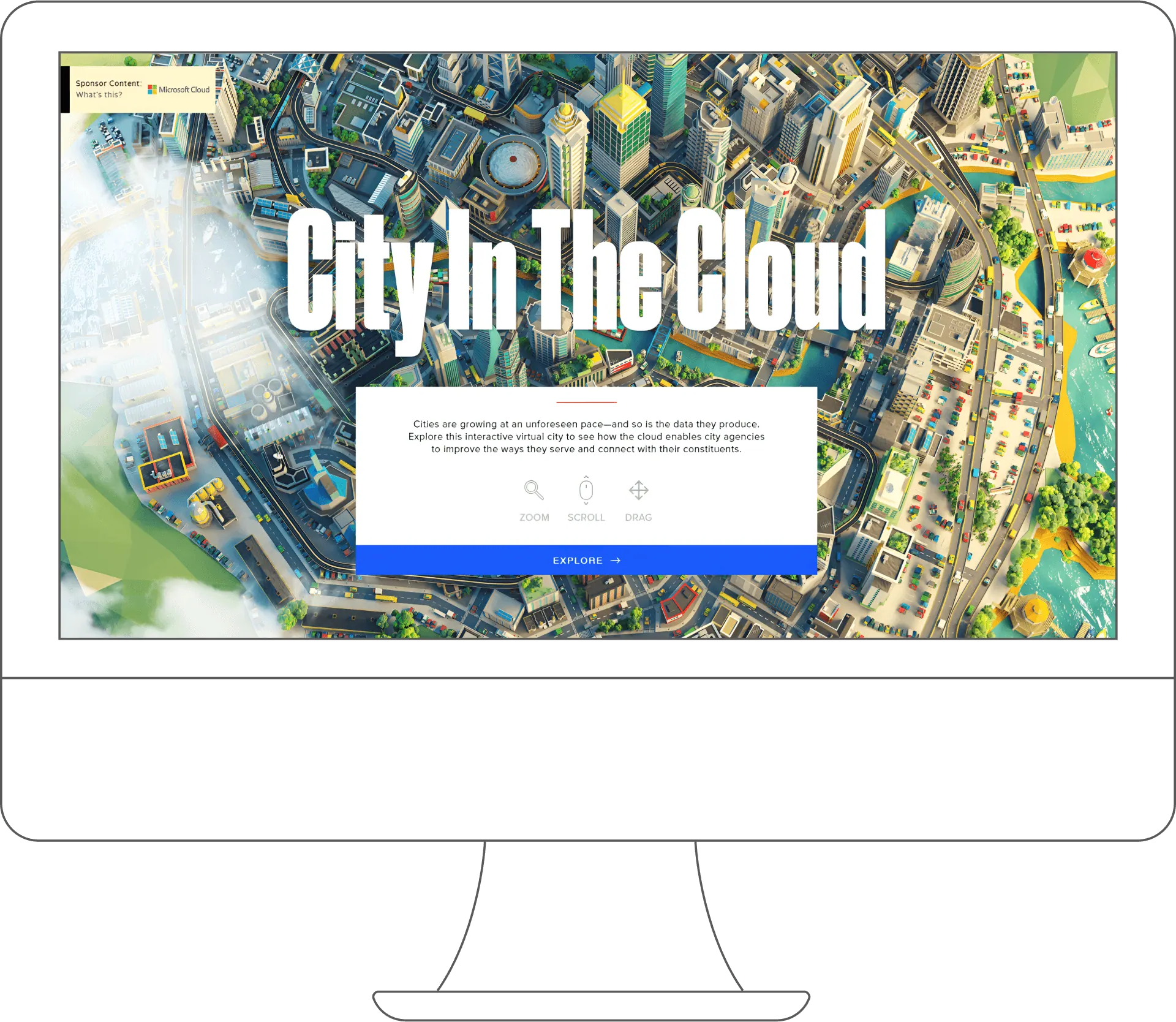The City in the Cloud homepage on desktop.
