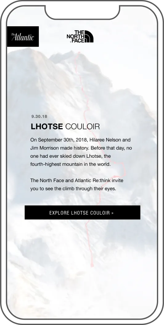 The Lhotse Couloir landing screen, marking September 30, 2018, the day of the historic descent.