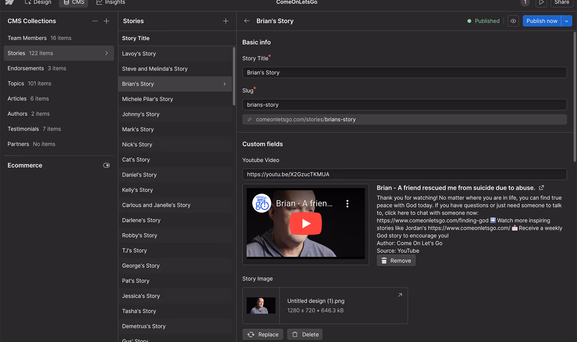The Webflow CMS dashboard for managing site content.