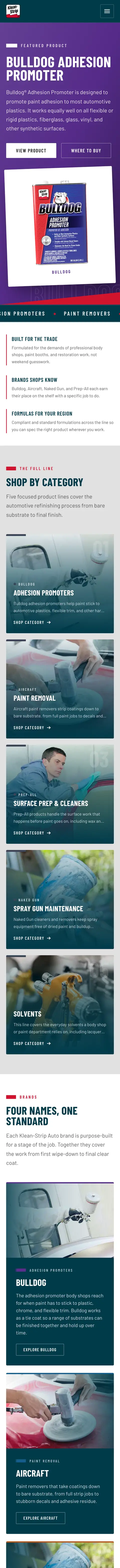 Klean-Strip Auto homepage on a phone, built by Triptych