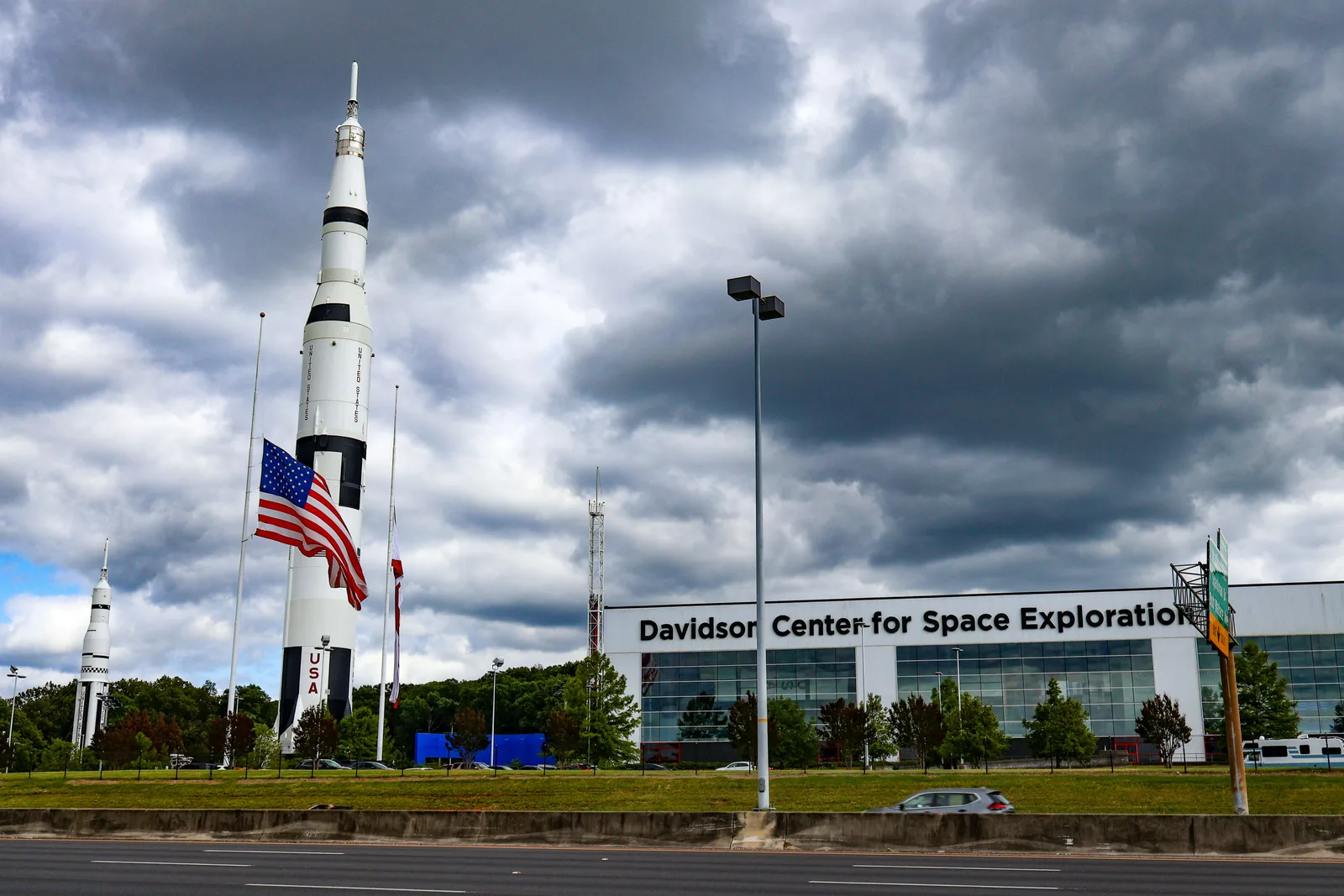 The Saturn V rocket outside the Davidson Center for Space Exploration in Huntsville