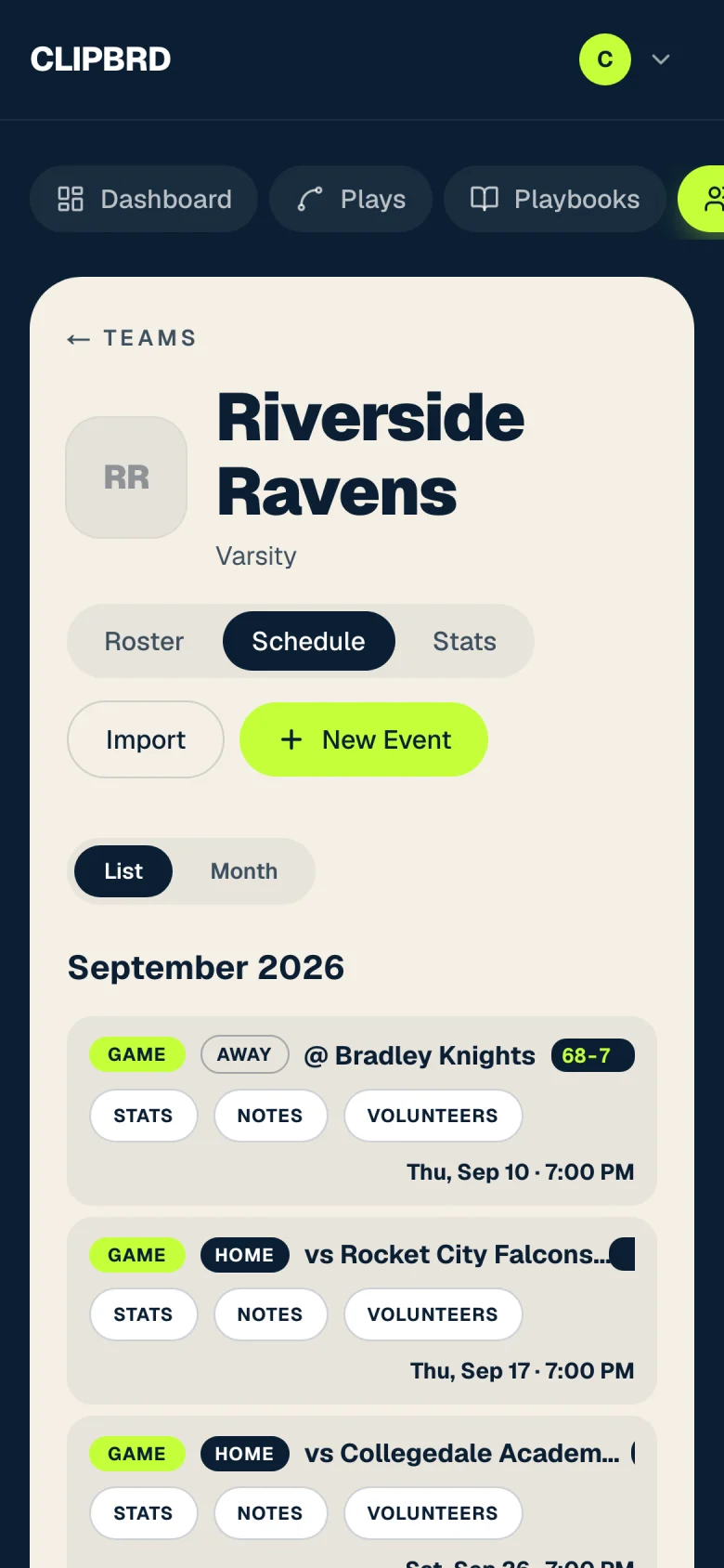 The Clipbrd team schedule on a phone