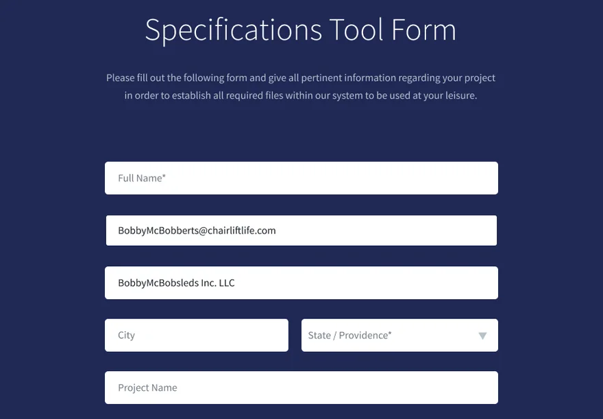 Douglas Lighting Controls Specifications Tool Form: full name, email, company, city, state and project name