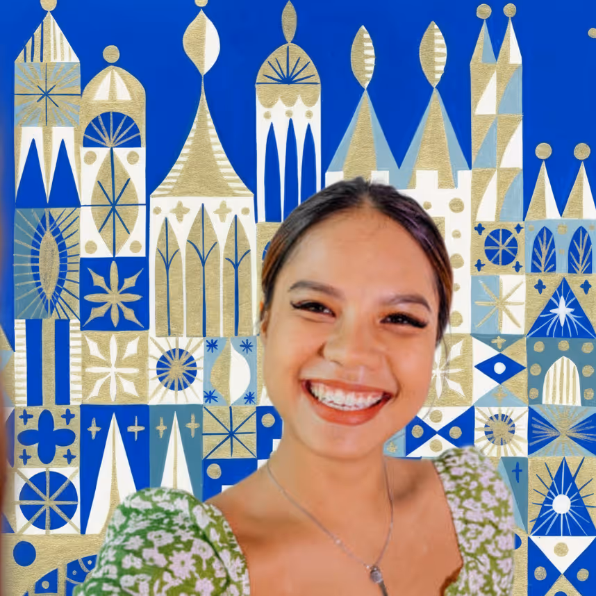 Museum visitor using a Mary Blair AR background